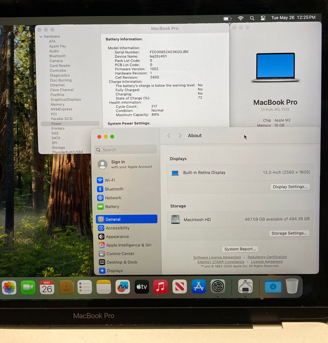 Apple MacBook Pro 13 M2 2022 16GB 512SSD Faulty Touch Bar No Power Adapter READ!
