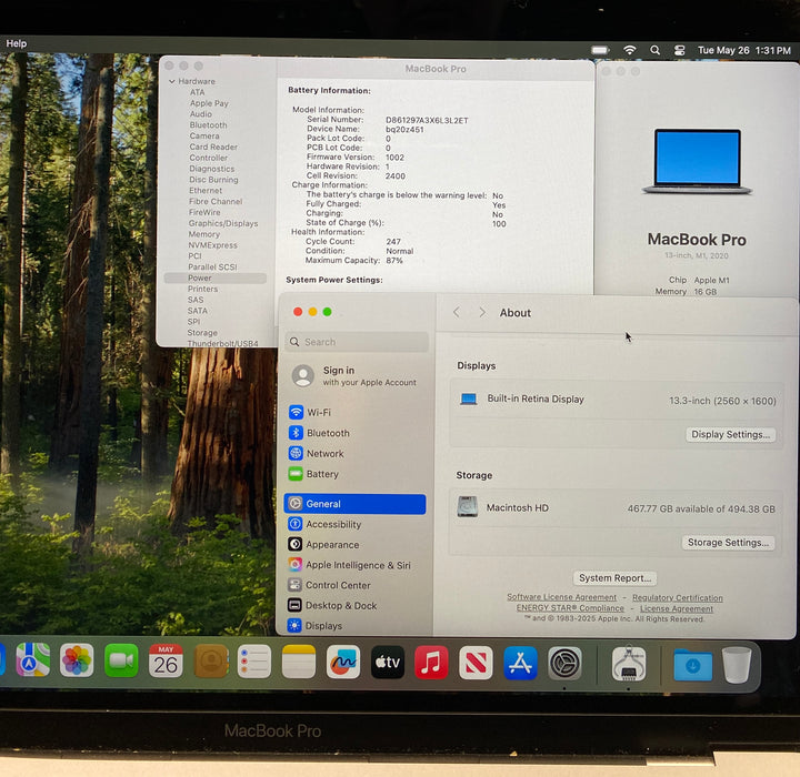 Apple MacBook Pro 13" M1 2020 Touch Bar 16GB RAM 512GB SSD No Power Adapter