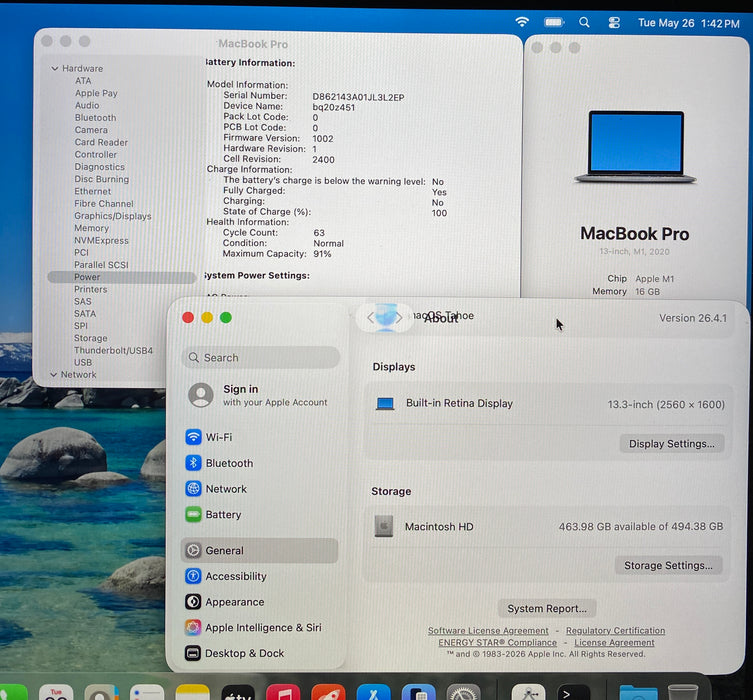 Apple MacBook Pro 13 M1 2020 Touch Bar 16GB RAM 512GB SSD No Power Adapter READ!