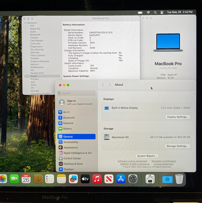 Apple MacBook Pro 13" M1 2020 Touch Bar 16GB RAM 512GB SSD No Power Adapter
