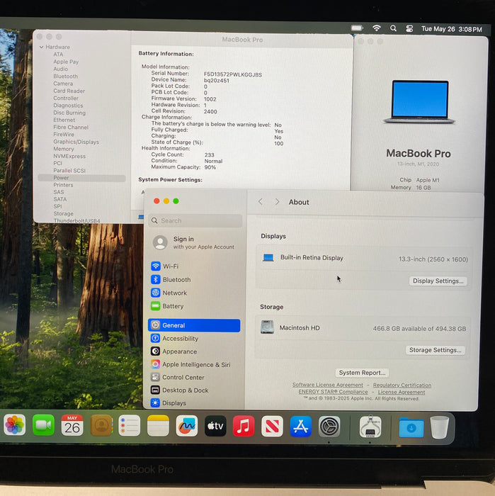 Apple MacBook Pro 13" M1 2020 Touch Bar 16GB RAM 512GB SSD No Power Adapter