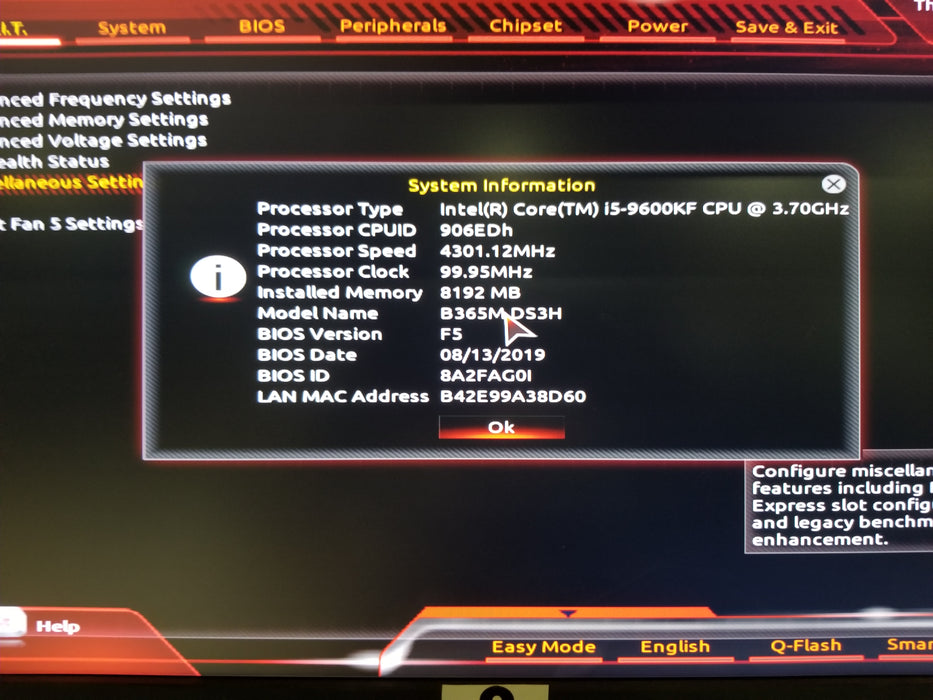Gigabyte B365M-DS3H w/ i5-9600KF 8GB RAM