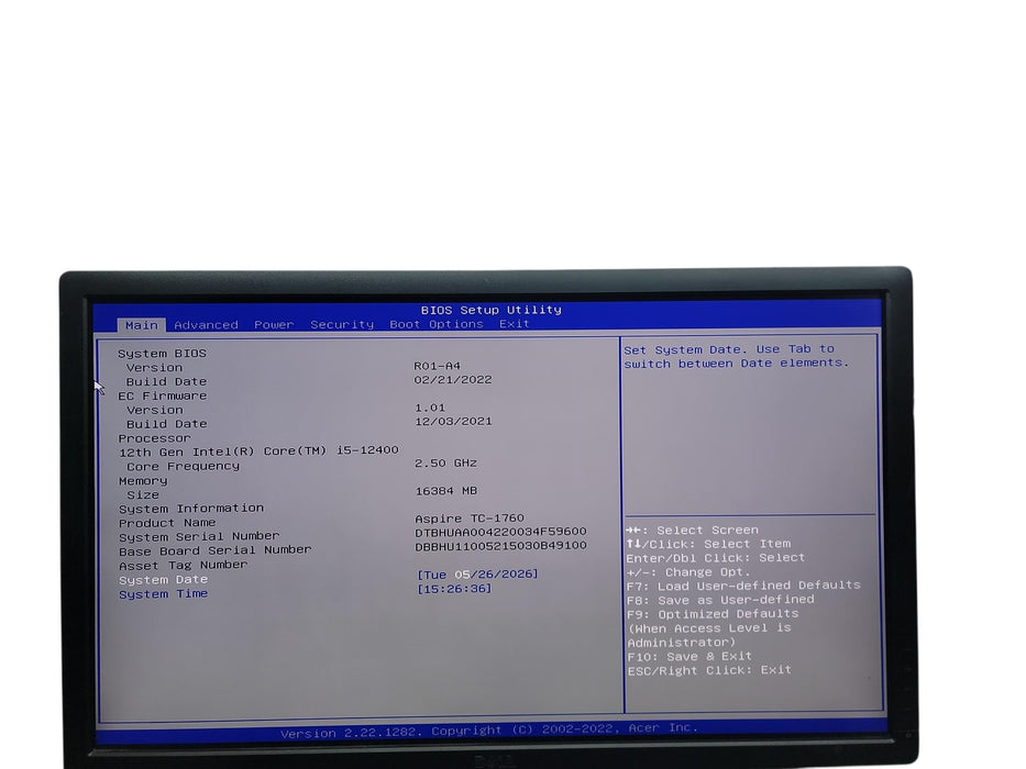 Acer Aspire TC - 1760 MT 12th Gen i5 - 12400 16GB DDR4 Ram No HDD