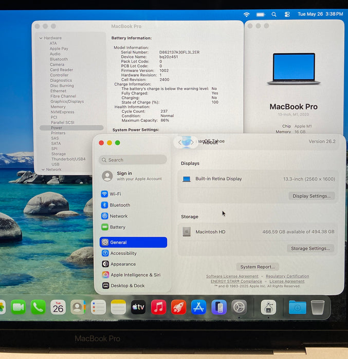Apple MacBook Pro 13" M1 2020 Touch Bar 16GB RAM 512GB SSD No Power Adapter