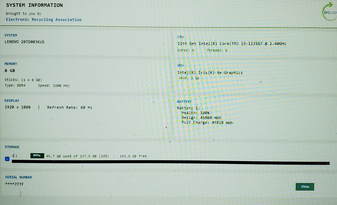Lenovo ThinkPad E15 Gen 2 Core i5-1135G7 16GB RAM 256G SSD