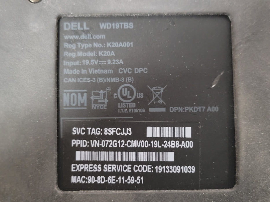 Lot of 2x Dell K20A001 (1x WD19TBS and 1x WD19TB) Docking Stations, No Power ada