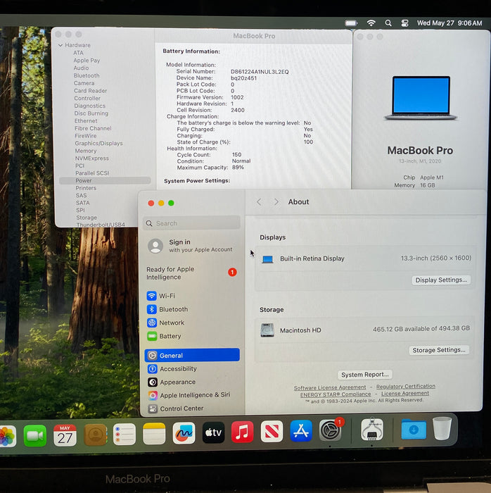 Apple MacBook Pro 13" M1 2020 Touch Bar 16GB RAM 512GB SSD No Power Adapter