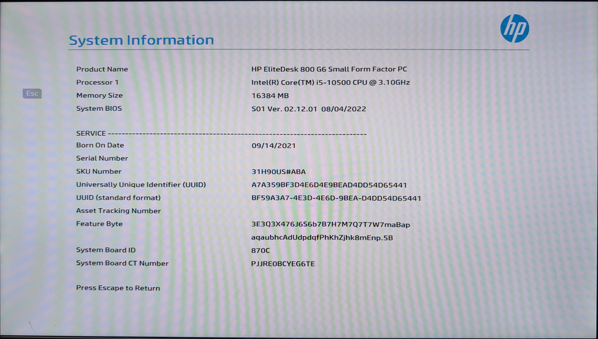 HP EliteDesk 800 G6 SFF, i5 10500 3.10GHz, 16GB DDR4, 256GB NVMe