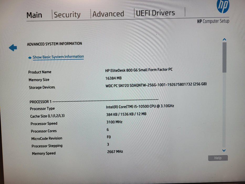 HP EliteDesk 800 G6 SFF, i5 10500 3.10GHz, 16GB DDR4, 256GB NVMe