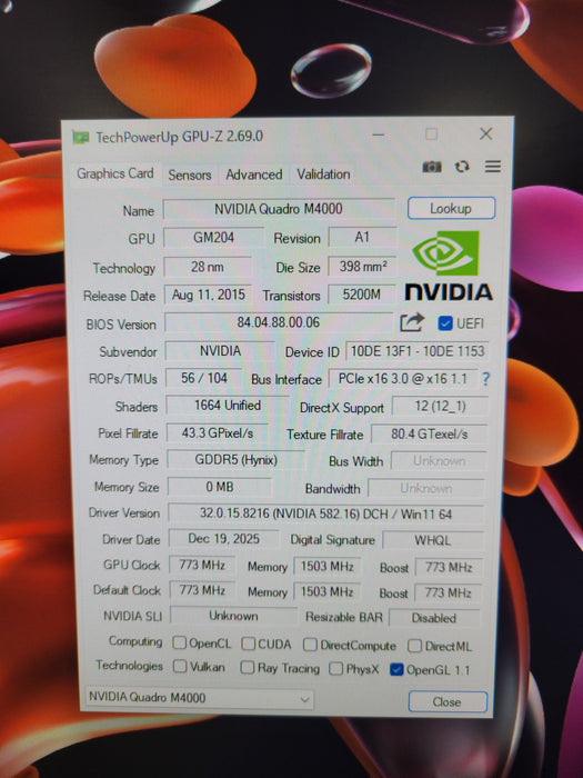 NVIDIA Quadro M4000 8GB GDDR5 Graphics Card w/ Workstaion Bracket