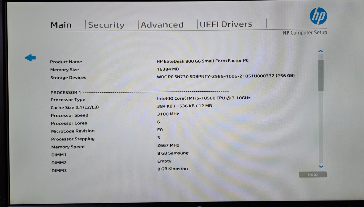 HP EliteDesk 800 G6 SFF | Intel Core i5 10500, 16GB DDR4, 256GB NVMe, Wi-Fi