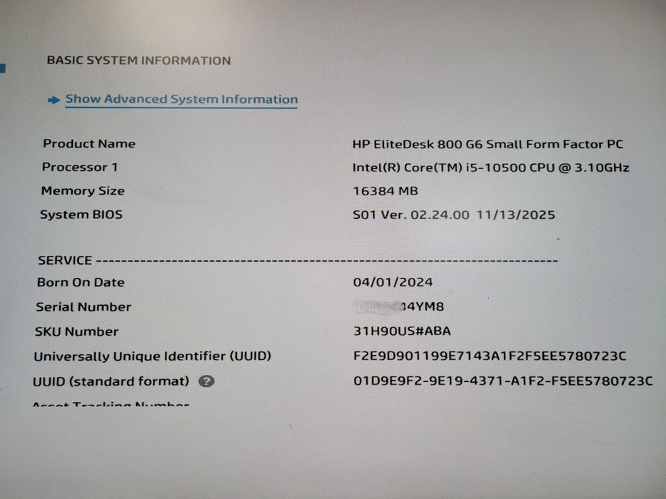 HP EliteDesk 800 G6 SFF | Intel Core i5 10500, 16GB DDR4, 256GB NVMe, Wi-Fi