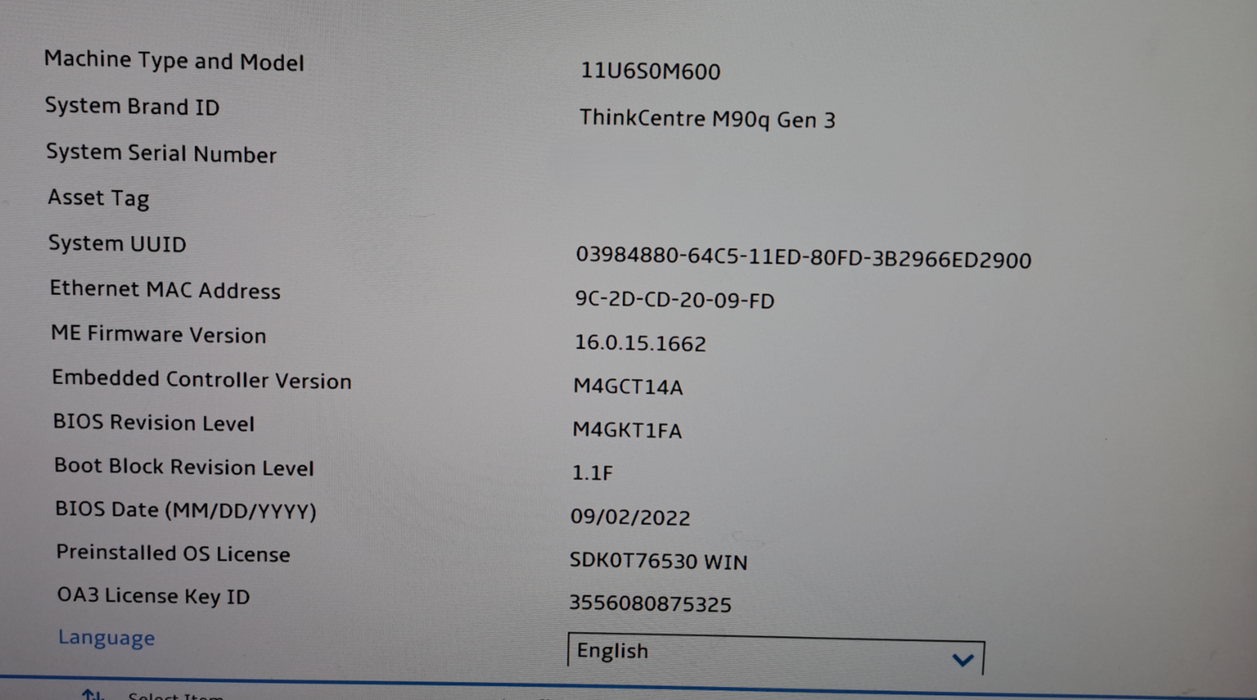 Lenovo ThinkCentre M90q Gen 3 |  i5-12500T | 16GB DDR4 | 256GB NVME NO OS