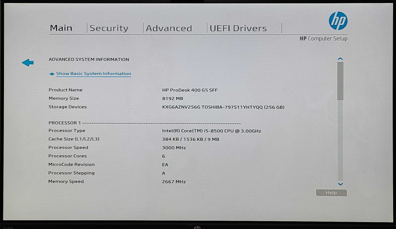 HP ProDesk 400 G5 SFF, i5-8500 3.00GHz, 8GB DDR4, 256GB NVMe
