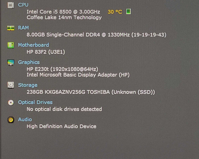 HP ProDesk 400 G5 SFF, i5-8500 3.00GHz, 8GB DDR4, 256GB NVMe