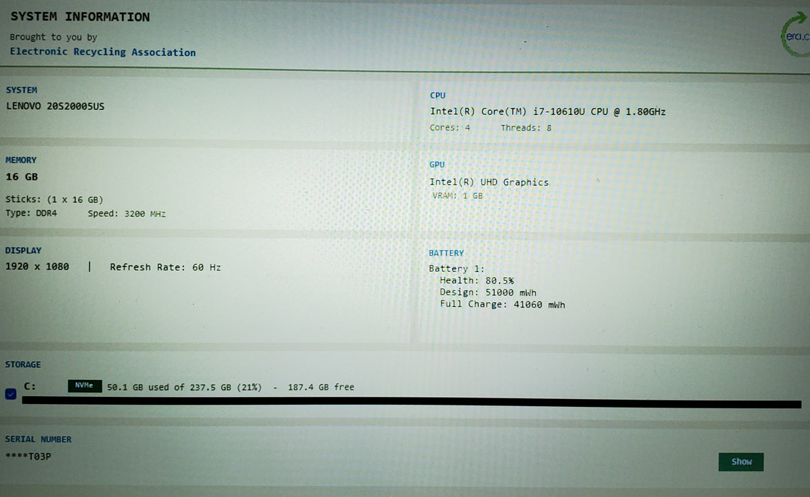 Lenovo ThinkPad T14 Gen 1 14" i7-10610U 16GB DDR4 256GB Fingerprint RFID READ