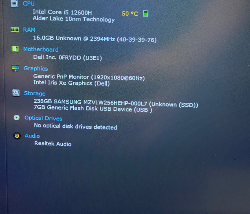 Dell Latitude 5531 i5-12600H vPRO 16GB DDR5 RAM 256GB SSD No Power Adapter