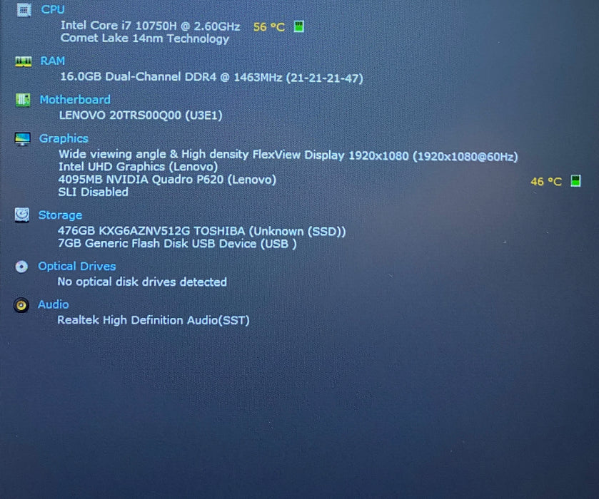 Lenovo ThinkPad P15v Gen 1 i7-10750H QUADRO P620 4GB GPU 16GB RAM 512GB SSD READ
