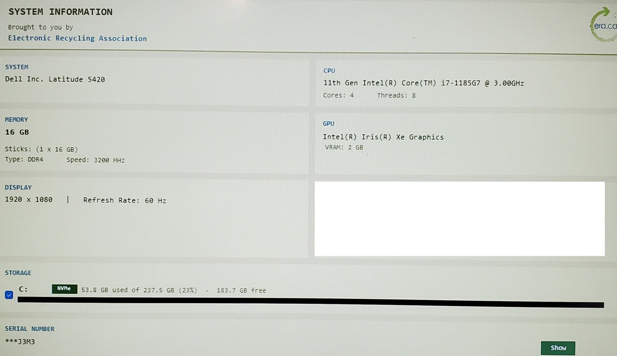 Dell Latitude 5420 i7-1185G7 16GB 256GB SSD