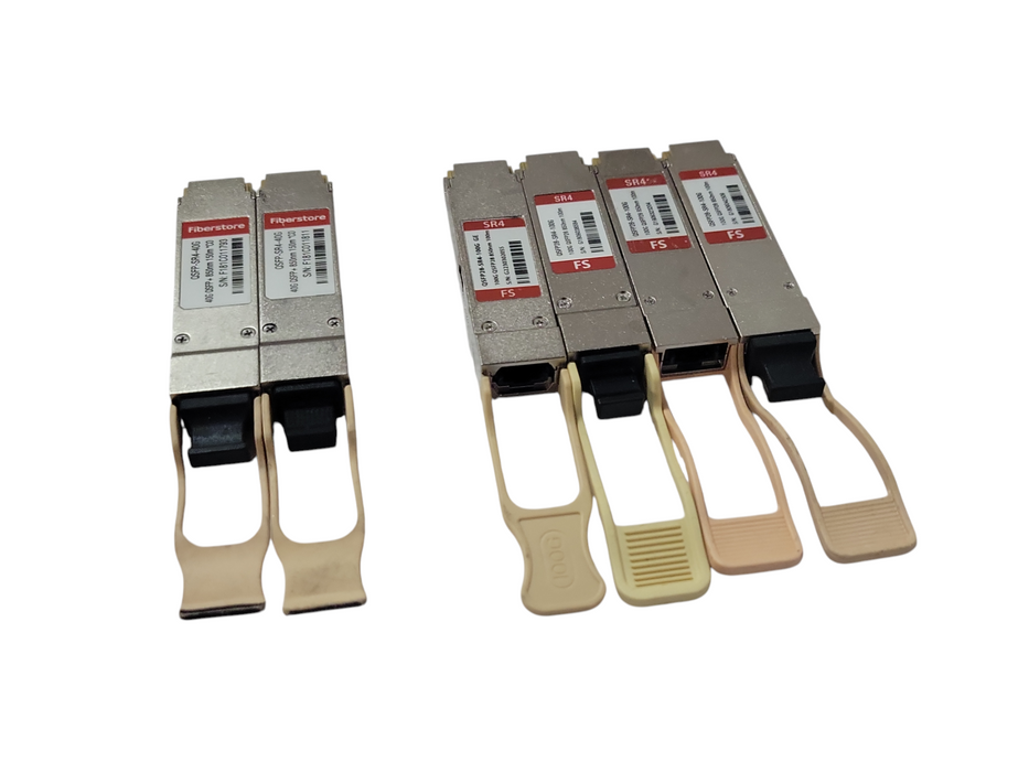 Lot of 6x FS (4x QSFP28-SR4-100G and 2x QSFP-SR4-40G) QSFP Modules, READ