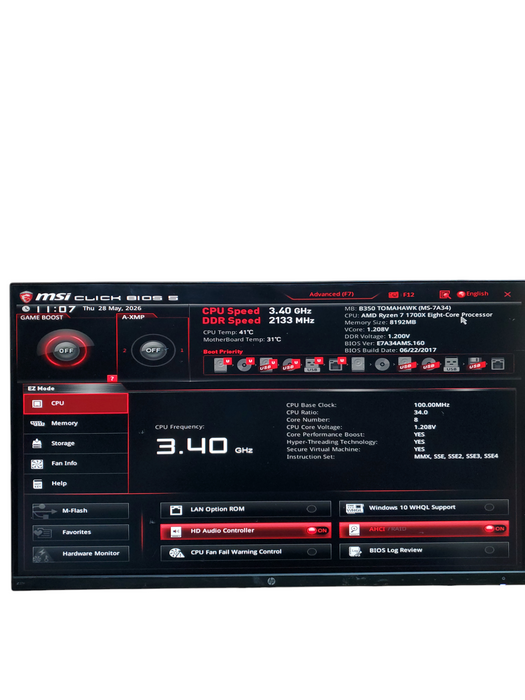 CUSTOM PC Ryzen 7 1700X WITH RADEON RX 580 8G V1 8GB RAM NO-HDD