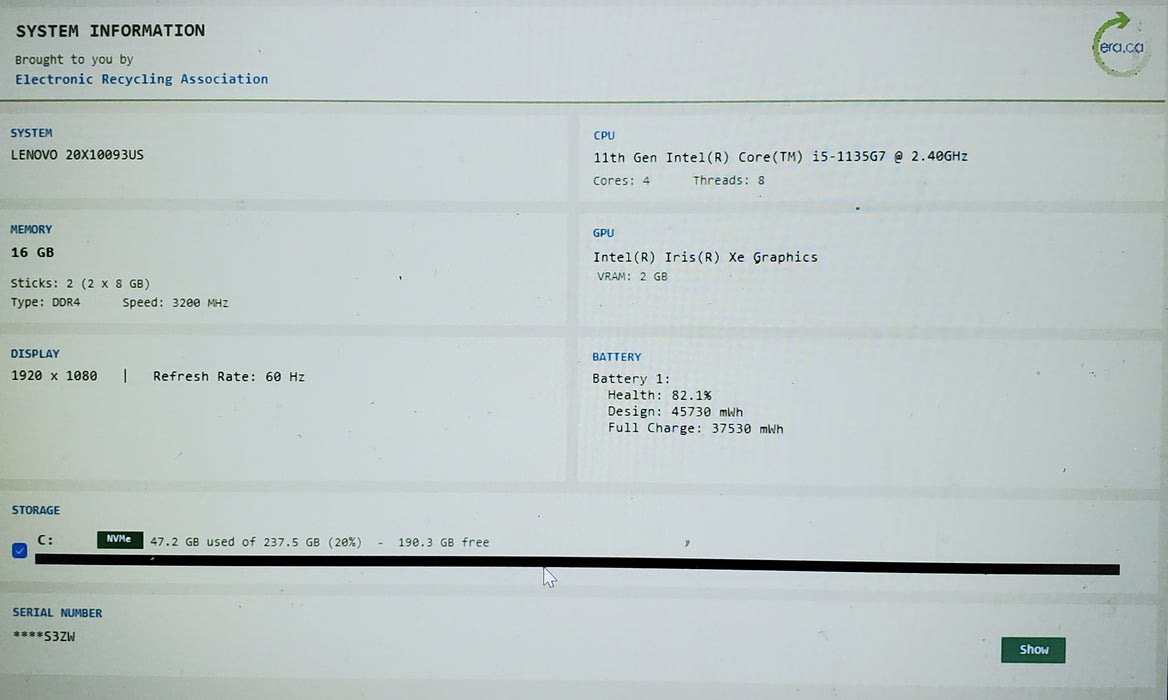 Lenovo ThinkPad L14 Gen 2 Core i5-1135G7 2.40GHz 16GB RAM 256GB SSD READ