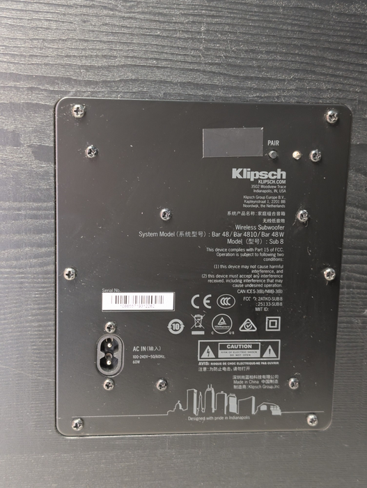 Klipsch BAR 48 - Wireless Subwoofer - Model Sub 8