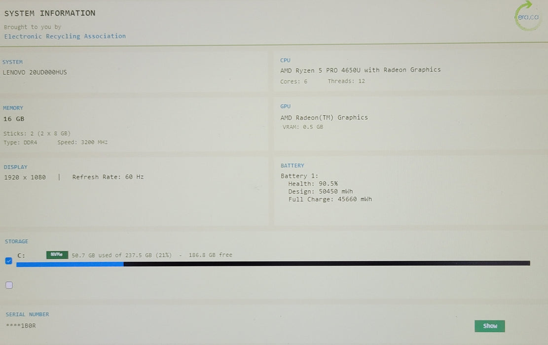 Lenovo ThinkPad T14 Gen 1 Ryzen 5  4650u  16GB  DDR4 256GB NVMe 14"