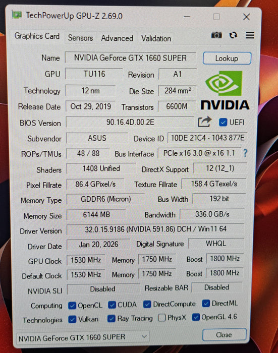 ASUS Phoenix NVIDIA GeForce GTX 1660 Super OC 6GB GDDR6 Graphics Card