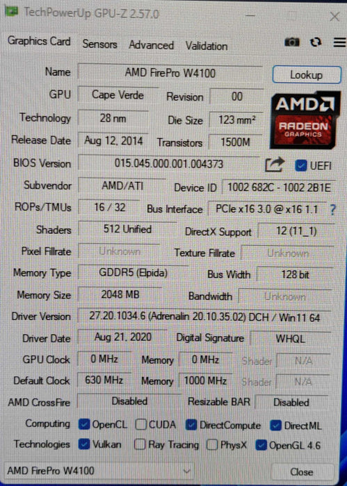 AMD FIREPRO W4100 2GB GDDR5 4x Mini DP Graphics Card