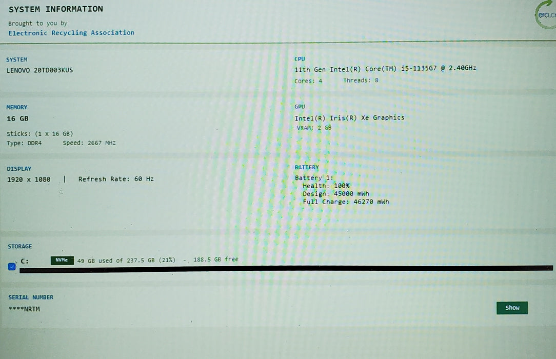Lenovo ThinkPad E15 Gen 2 Core i5-1135G7 16GB RAM 256G SSD