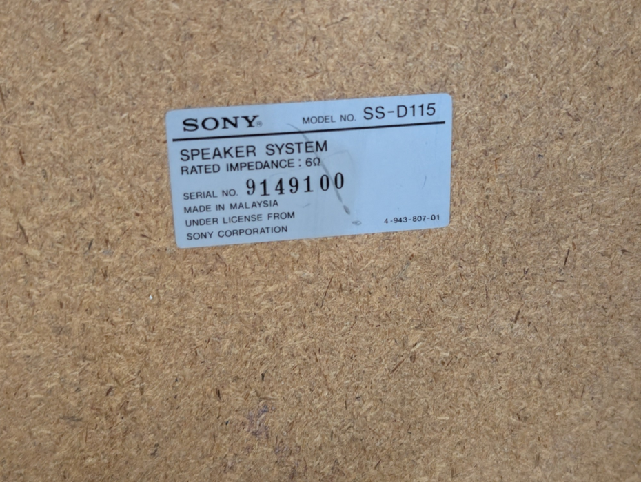 SONY SS-D115 Vintage 3-Way Stereo Speaker System 6 Ohms