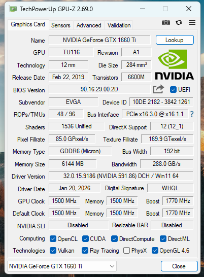 ZOTAC Gaming GeForce GTX 1660 Ti 6GB GDDR6 Graphics Card