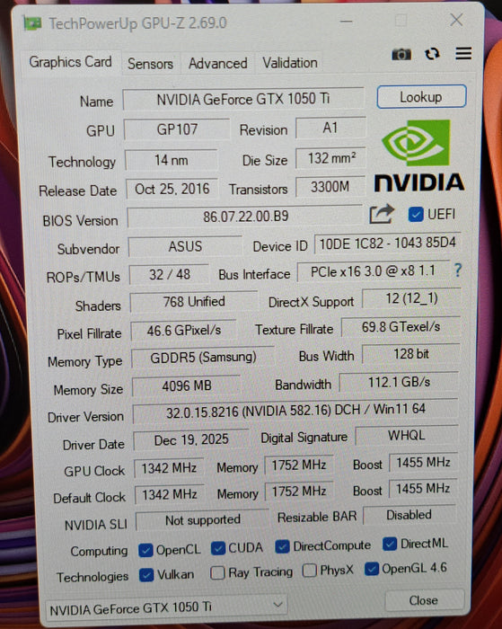 ASUS NVIDIA GeForce GTX 1050 Ti 4GB GDDR5 Graphics Card (DUAL-GTX1050TI-O4G)