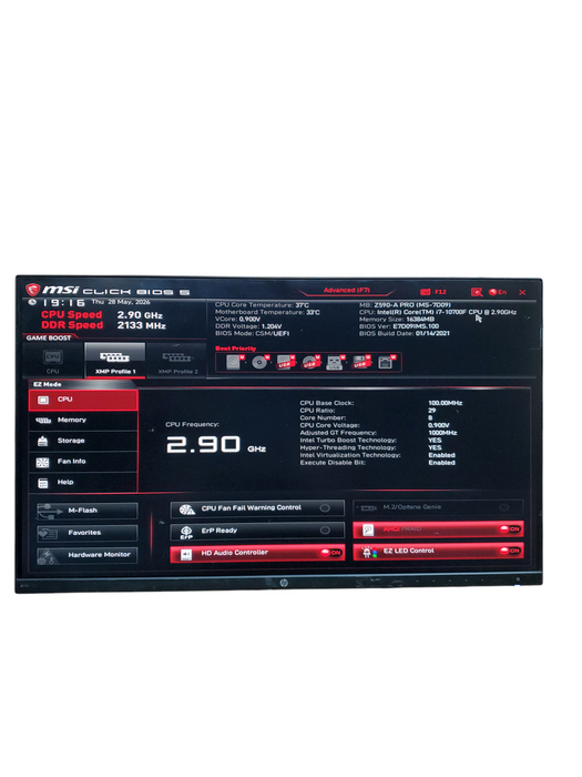 Custom PC Z590-A PRO 9MS-7D09 I7-10700F 16GB RAM GTX 1080