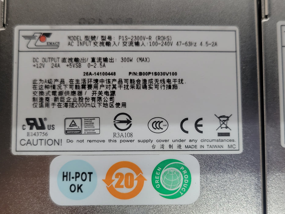 Lot of 2x EMACS P1S-2300V-R power supply for Dell Sonicwall SuperMassive 9400