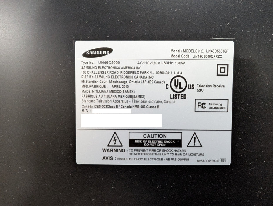 Samsung UN46C5000 46-Inch 1080p 60 Hz LED HDTV, No Remote