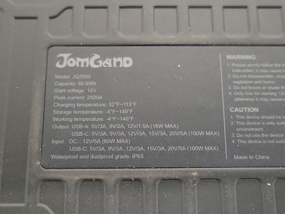 JOM GAND JQ2500 JUMP STARTER GAS 8.0L/DIESEL 6.0L, READ