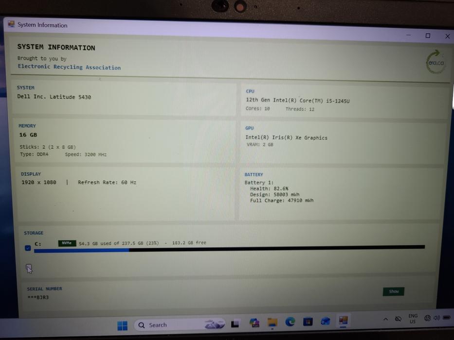 Dell Latitude 5430 Core i5-1245U 16GB RAM 256GB SSD READ