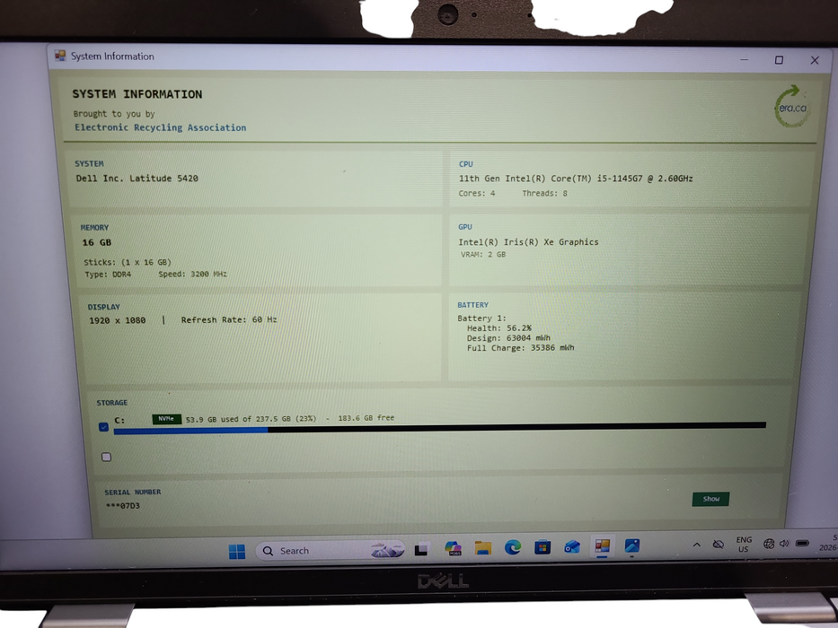 Dell Latitude 5420 Core i5-1145G7 2.60GHz 16GB RAM 256GB SSD READ