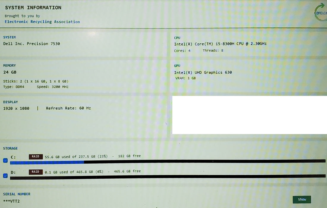 Dell Precision 7530 15' i5-8300H 24GB RAM 256GB SSD +500GB SSD