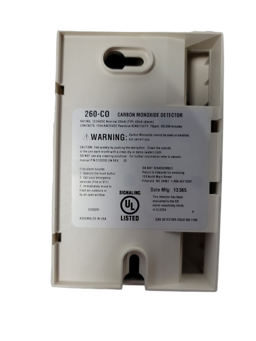 System Sensor Carbon Monoxide Alarm Model CO1224A CO260-CO