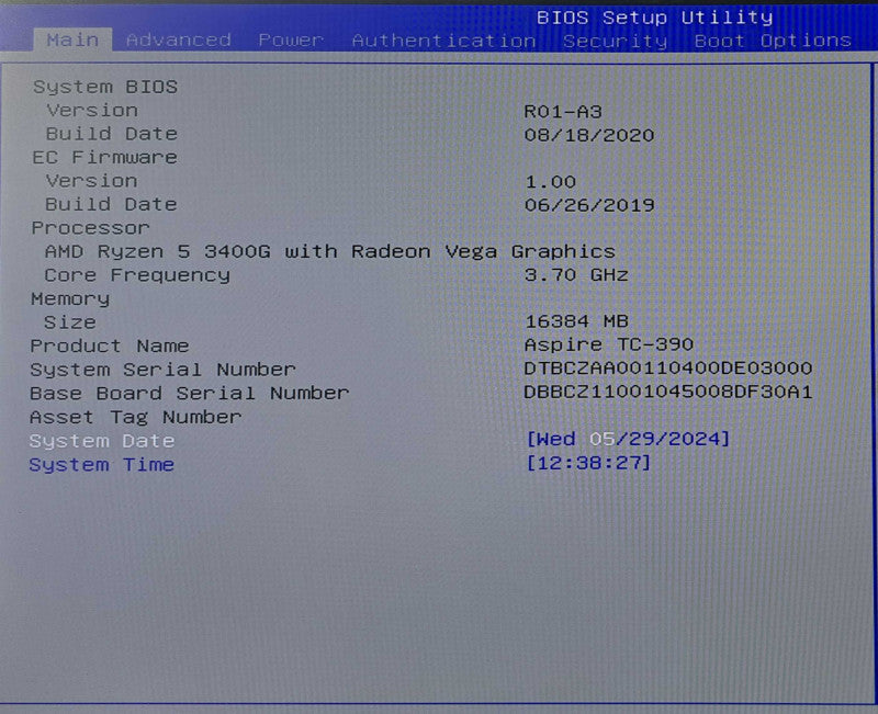Acer Aspire TC-390 Tower | AMD Ryzen 3400G @ 3.70GHz, 16GB DDR4, 512GB NVMe