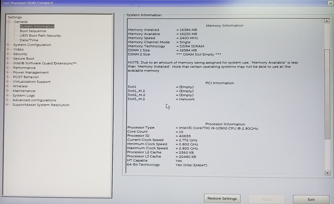 Dell Precision 3240 Compact Core i9-10900 CPU 16GB RAM No HDD 240W Ac