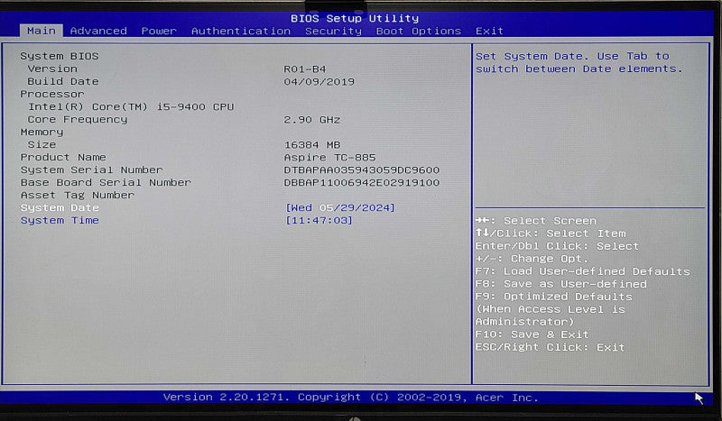 Acer Aspire TC-885, i5-9400 2.90GHz, 16GB DDR4, 1TB 3.5\\"HDD, WiFi