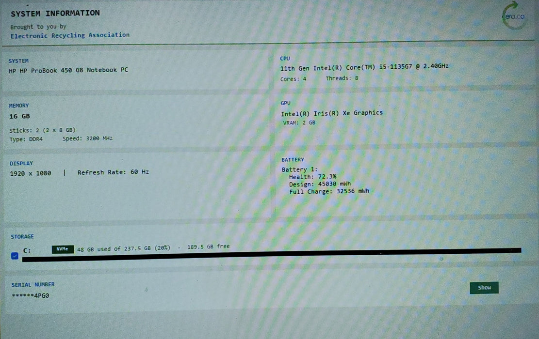 HP ProBook 450 G8 14" i5-1135G7 16GB DDR4 256GB NVMe READ