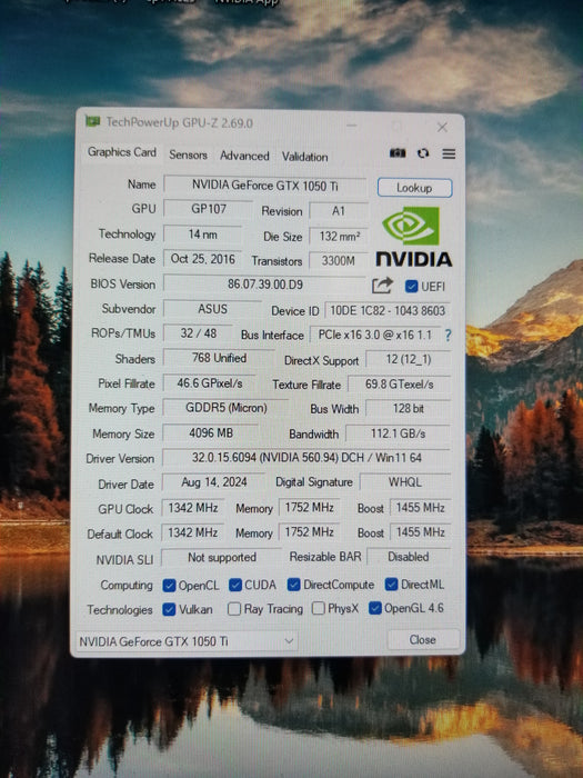 ASUS Dual GeForce GTX 1050 Ti 4GB GDDR5 Graphics