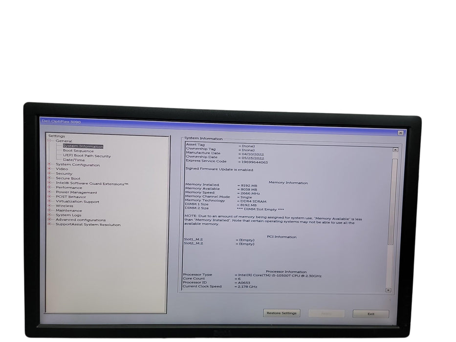 Dell Optiplex 3090 Mini i5 - 10500T @ 2.30GHz 8GB DDR4 Ram No HDD