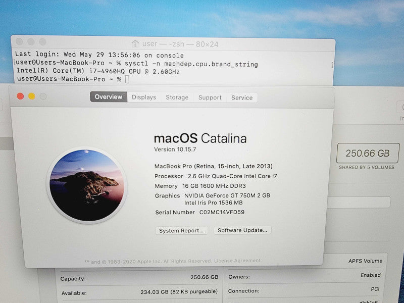 Apple Macbook Pro 2013 15\\" 4-Core i7-4960HQ @ 2.6GHz 16GB DDR3 250GB SSD GeForce GT 750M 2GB (