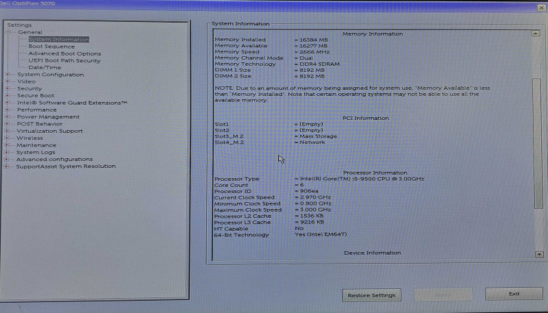 Dell OptiPlex 3070 SFF | i5-9500 @ 3.00GHz 6C, 16GB DDR4, 512GB NVMe, Wi-Fi